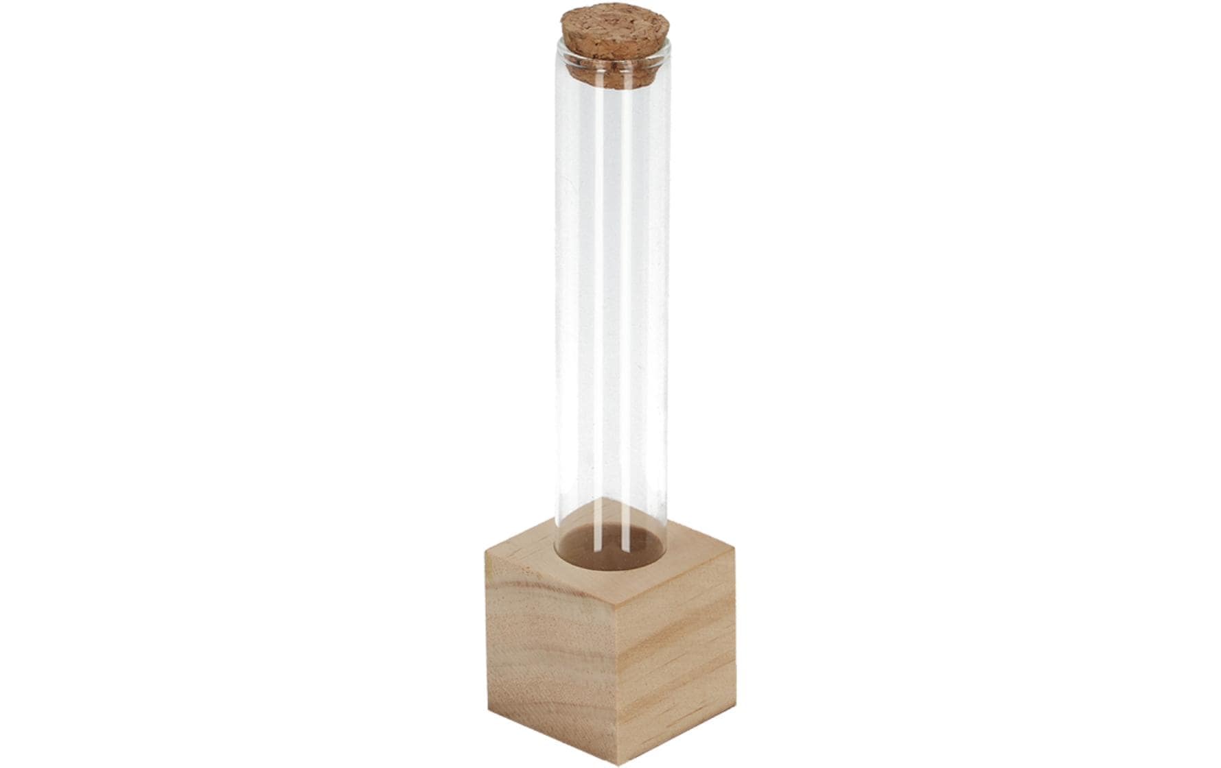 Vase Reagenzglas S 16.5 cm, Nature/TransparentReagenzglas mit Holzsockel