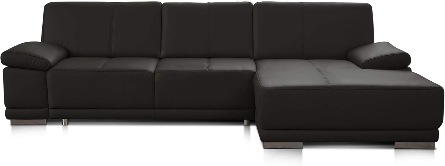 CAVADORE Ecksofa Corianne / Ledercouch inkl. Armteilverstellung und Longchair / 282 x 80 x 162 / Echtleder, braun