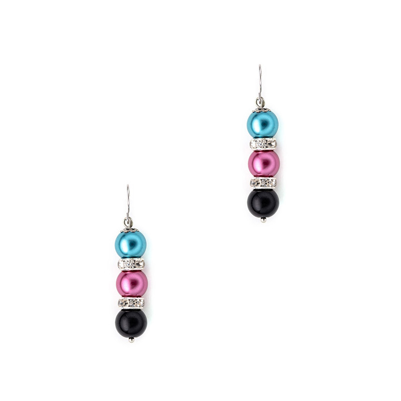 Parure Collier et Boucles d'oreilles Perles Multicolores, Cristal et Plaqué Rhodium