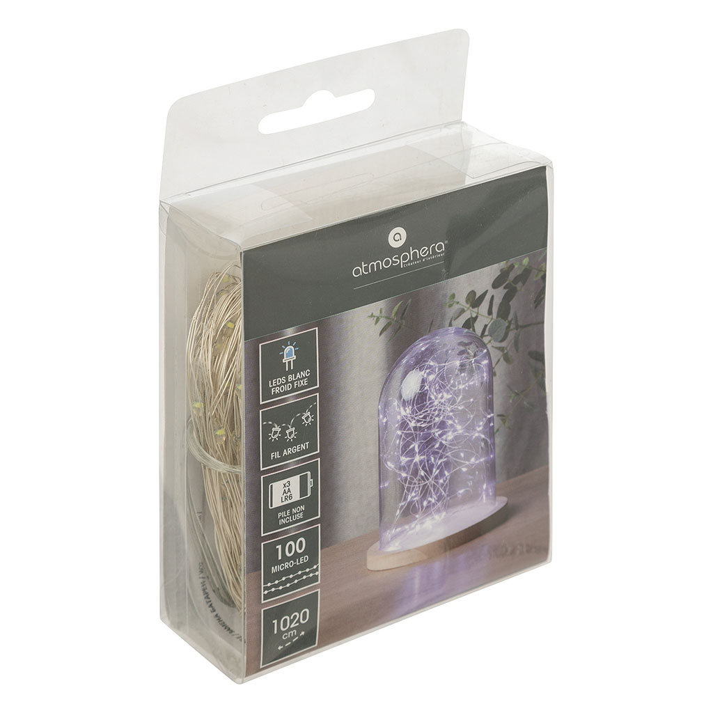 Guirlande 100 microled argent blanc 1m