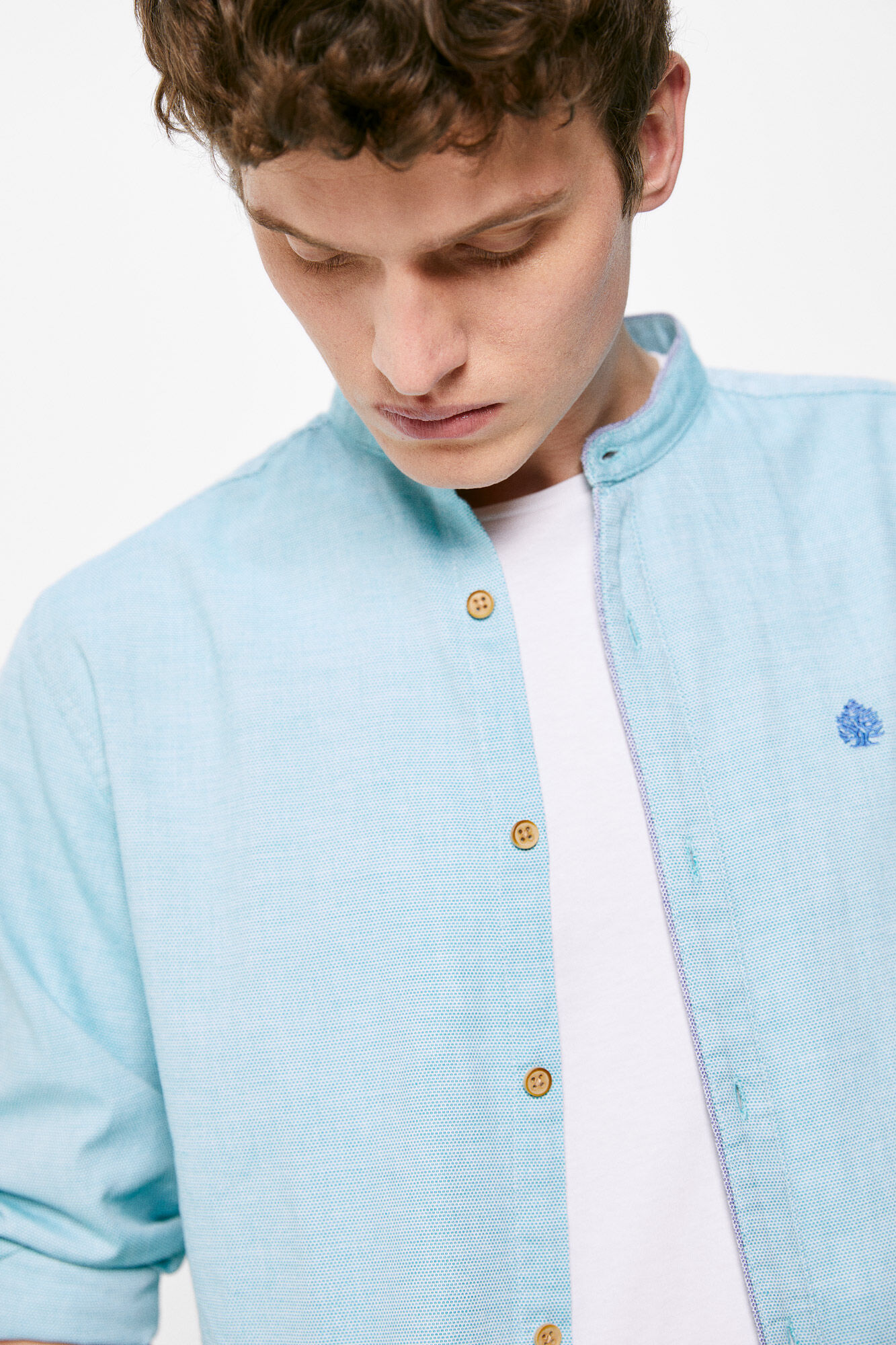 Camisa estilo Mao - estampa turquesa