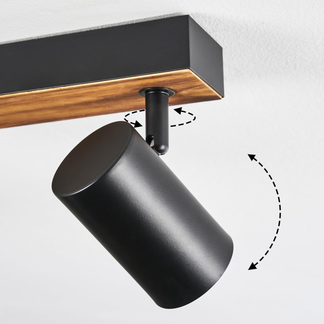 HOFSTEIN Deckenleuchte Gesteira, 6-flammige Deckenlampe aus Metall/Holz in Schwarz/Natur, Leuchte im Boho-Design mit verstellbaren Schirmen, GU10, Esszimmer, Wohnzimmer, Küche, Schlafzimmer, Flur