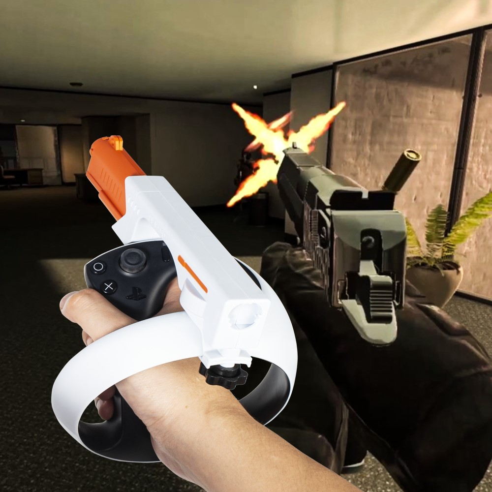 Sony PlayStation VR2 Gaming Gun Aufsatz für Controller Gamepad - Weiss / Orange