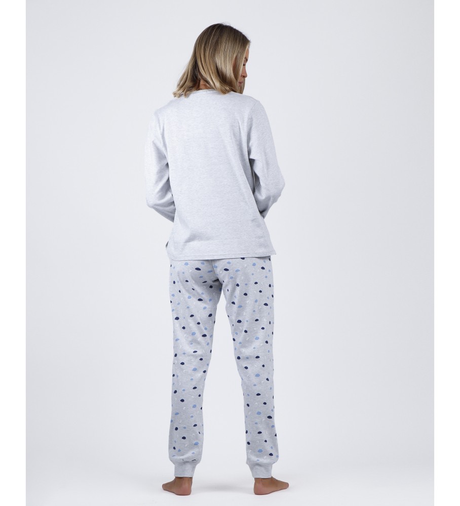 Pijama de manga comprida Admas Cloudy Nights cinza