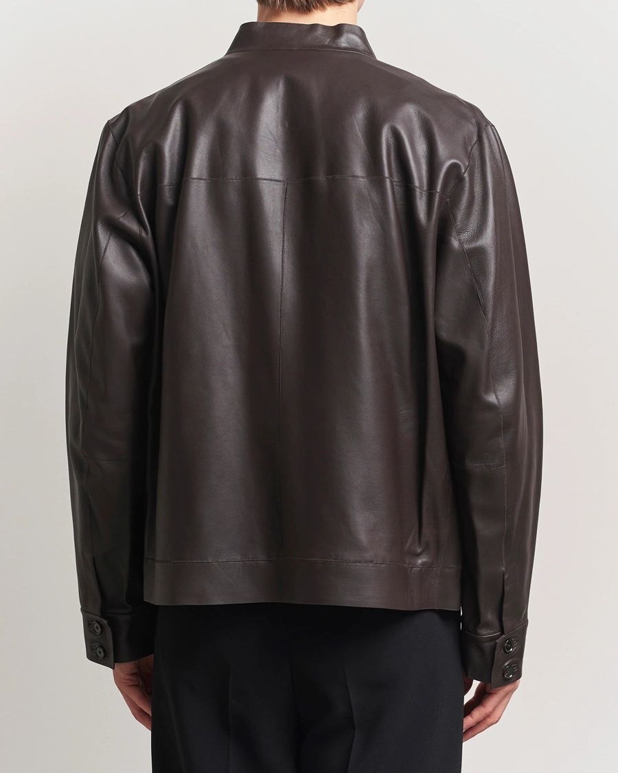 BOSS CAMEL Maiverse Leather Jacket Dark Brown