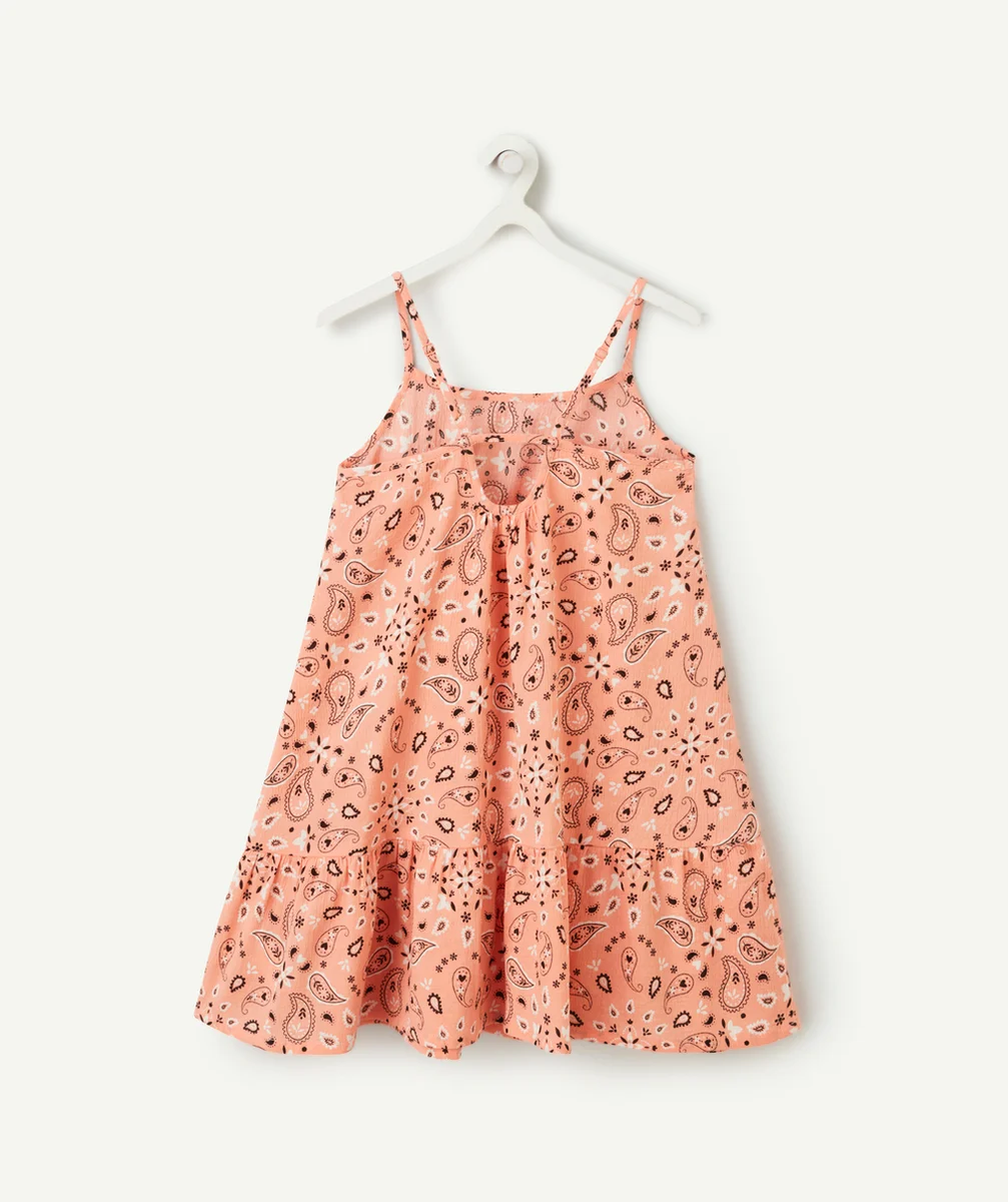 robe à bretelles fille en coton imprimé cachemire rose