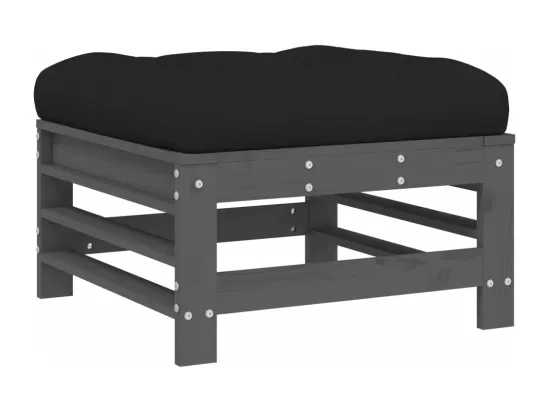 Repose-pied de jardin avec coussin gris bois de pin massif