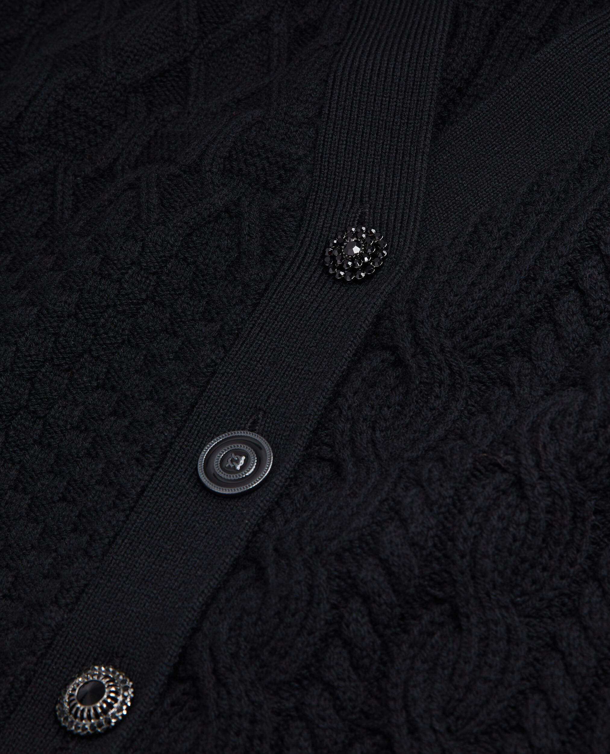 Black cable knit wool cardigan