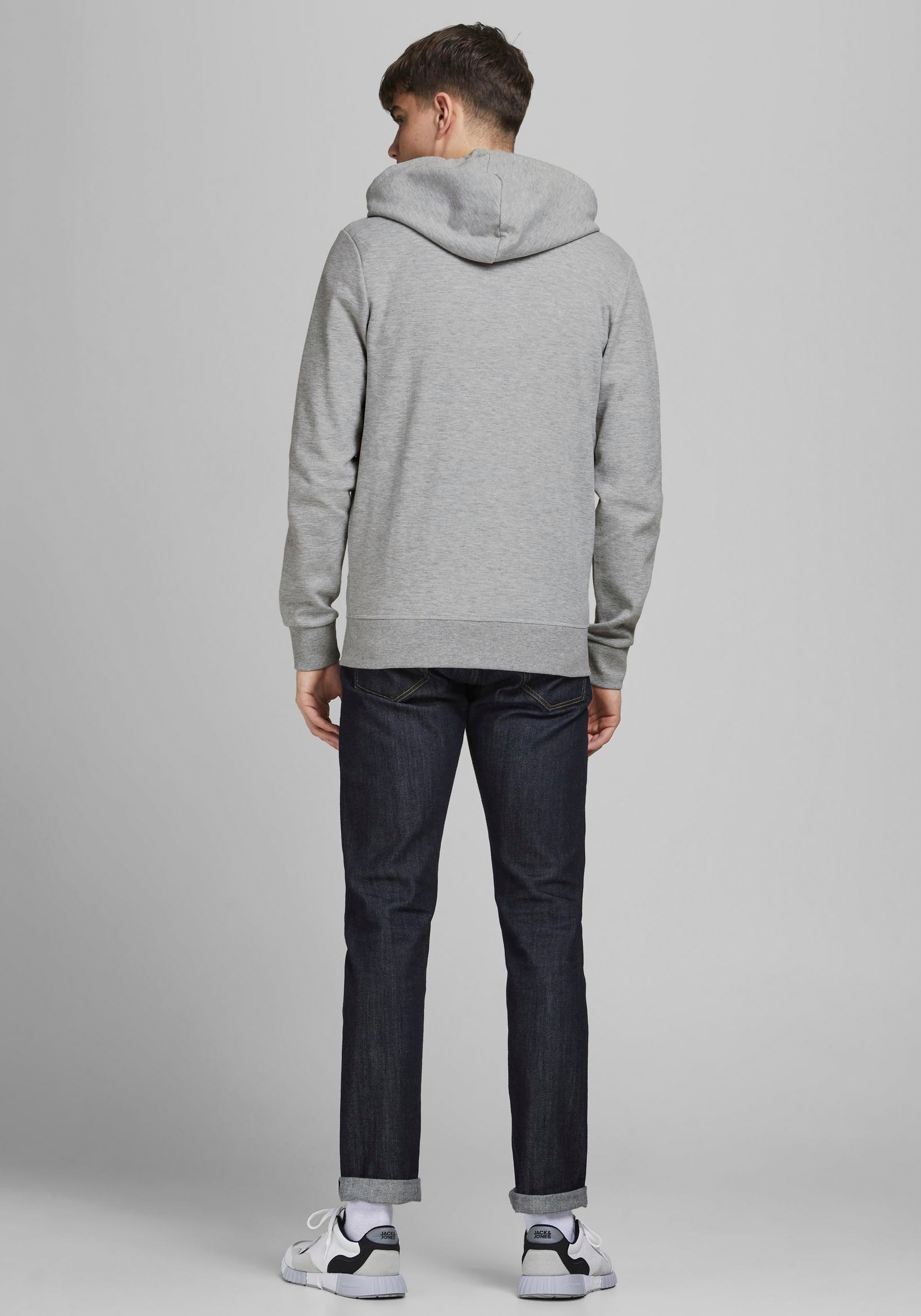 Jack & Jones Kapuzensweatjacke »JJEBASIC Hoodie mit Rippbündchen und angenehmem Tragegefühl«, unifarben, modisch, regular fit, Baumwollmischung, Rundhals