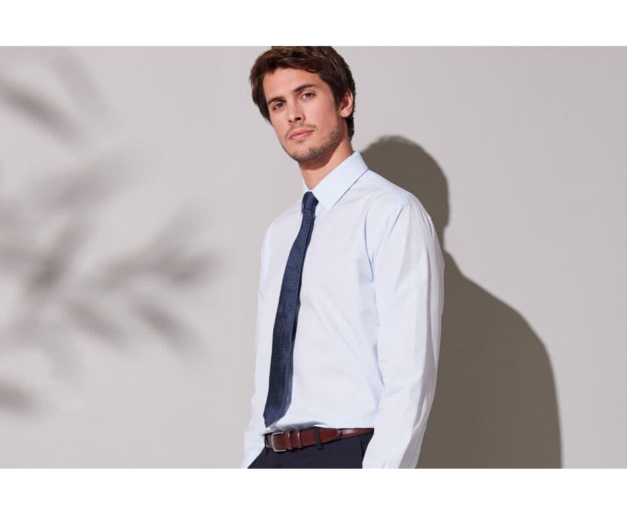 Chemise bleu pâle en coton double fil - ALBERT CLASSIC