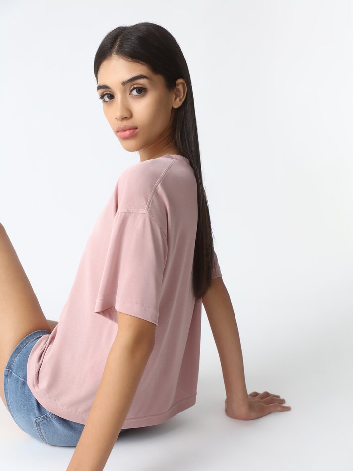 Camiseta de manga curta e modelagem solta - Rosa