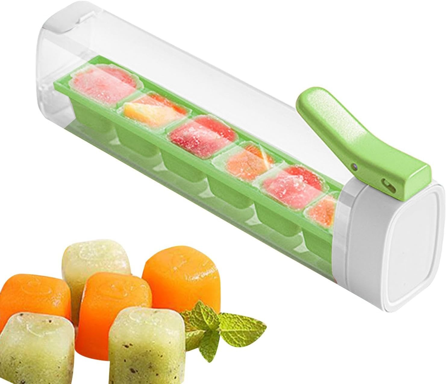 (6-fach) Kunststoff Eiswürfel Form Eisbehälter mit Deckel Einfach Lösende Ice Cubes für Whisky / Cocktails / Longdrinks - Transparent / Grün