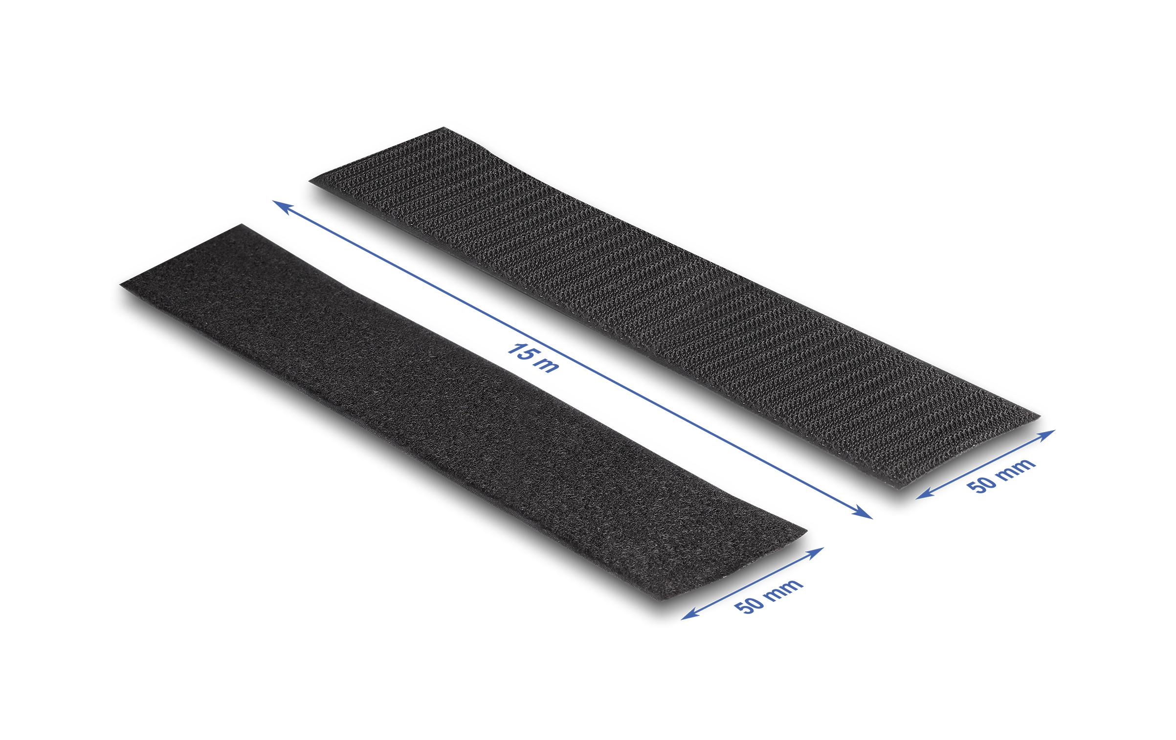 Klettband 15m x 50mm Strapazierfähig SchwarzDelock Strapazierfähiges Klettband selbstklebend mit Haft- und Flauschband L 15 m x B 50 mm schwarz