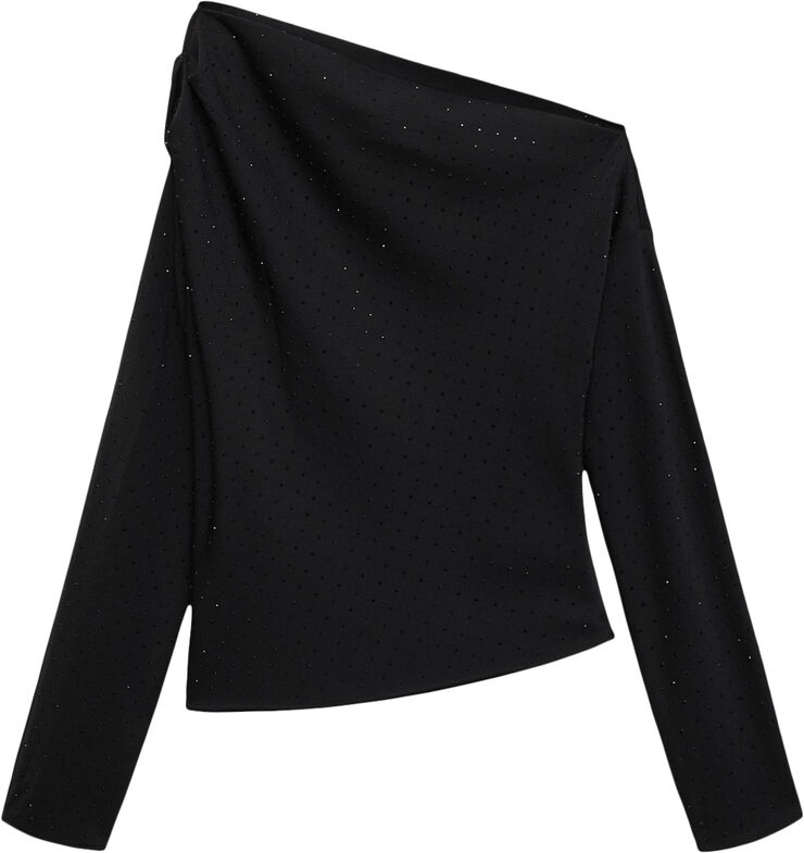 MANGO Asymmetrical sequined blouse Black