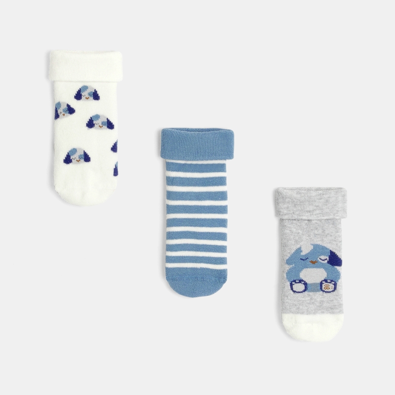 Chaussettes bouclette chiens (lot de 3) bleues naissance