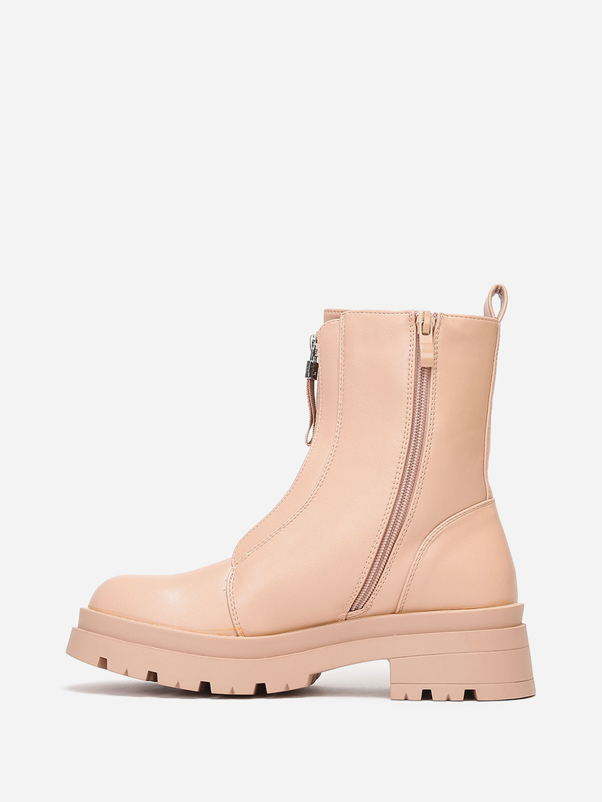Bottines zippées à plateforme crantée- Naturel