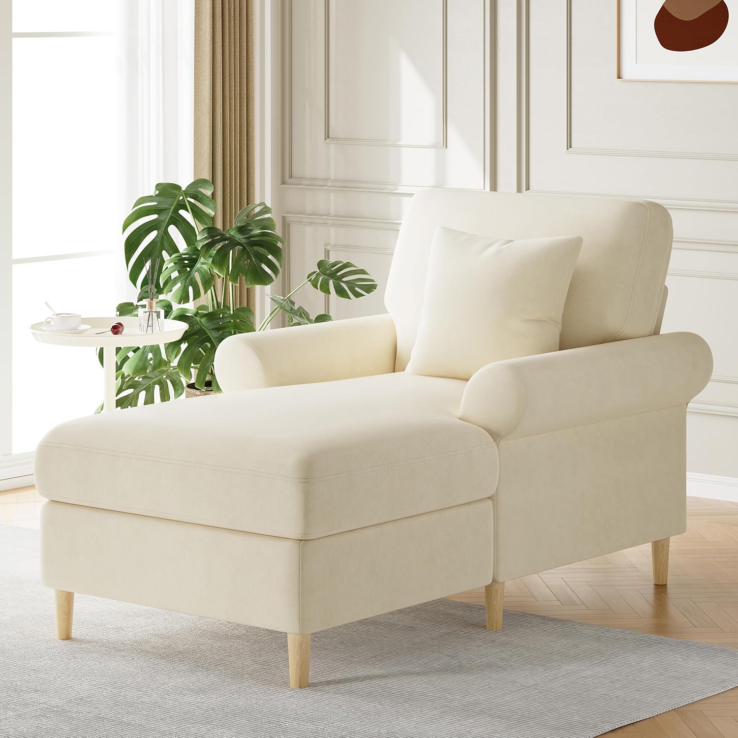 Gepolsterter Relaxsessel, klappbarer Schlafsessel, bequemer Lesesessel, Lounge-Sessel, XXL großer Lesesessel, samtbezogener Lounge-Sessel, Sitzsack für Wohn- und Schlafzimme (Beige)