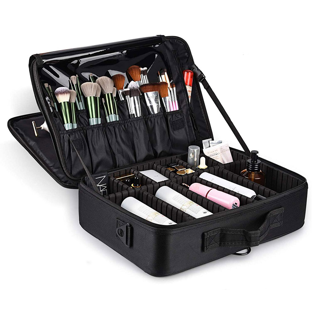 (39x13x28cm) Wasserabweisende Kosmetik Tasche Schminkkoffer Necessaire Beauty Make Up Organizer Reisetasche - Schwarz