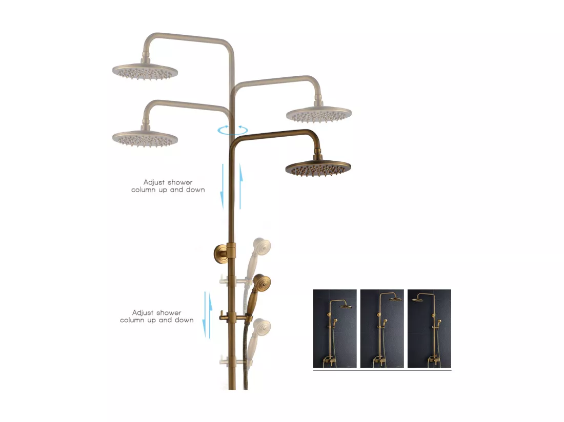 AURALUM MAX Colonne Douche Laiton Rétro Système de Douche Réglable Ensemble de Douche Mural Set Kit Douche Bronze Mitigeur Douche pour Salle de Bain
