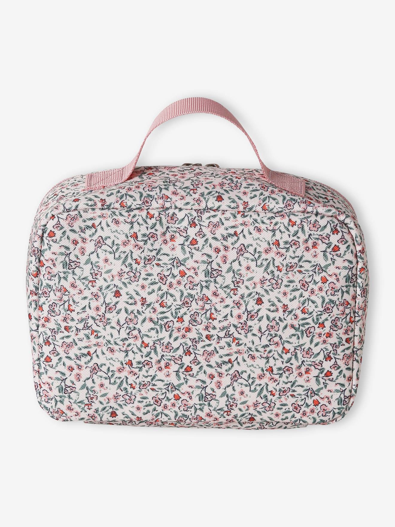 Lancheira rosa com tema de flores 