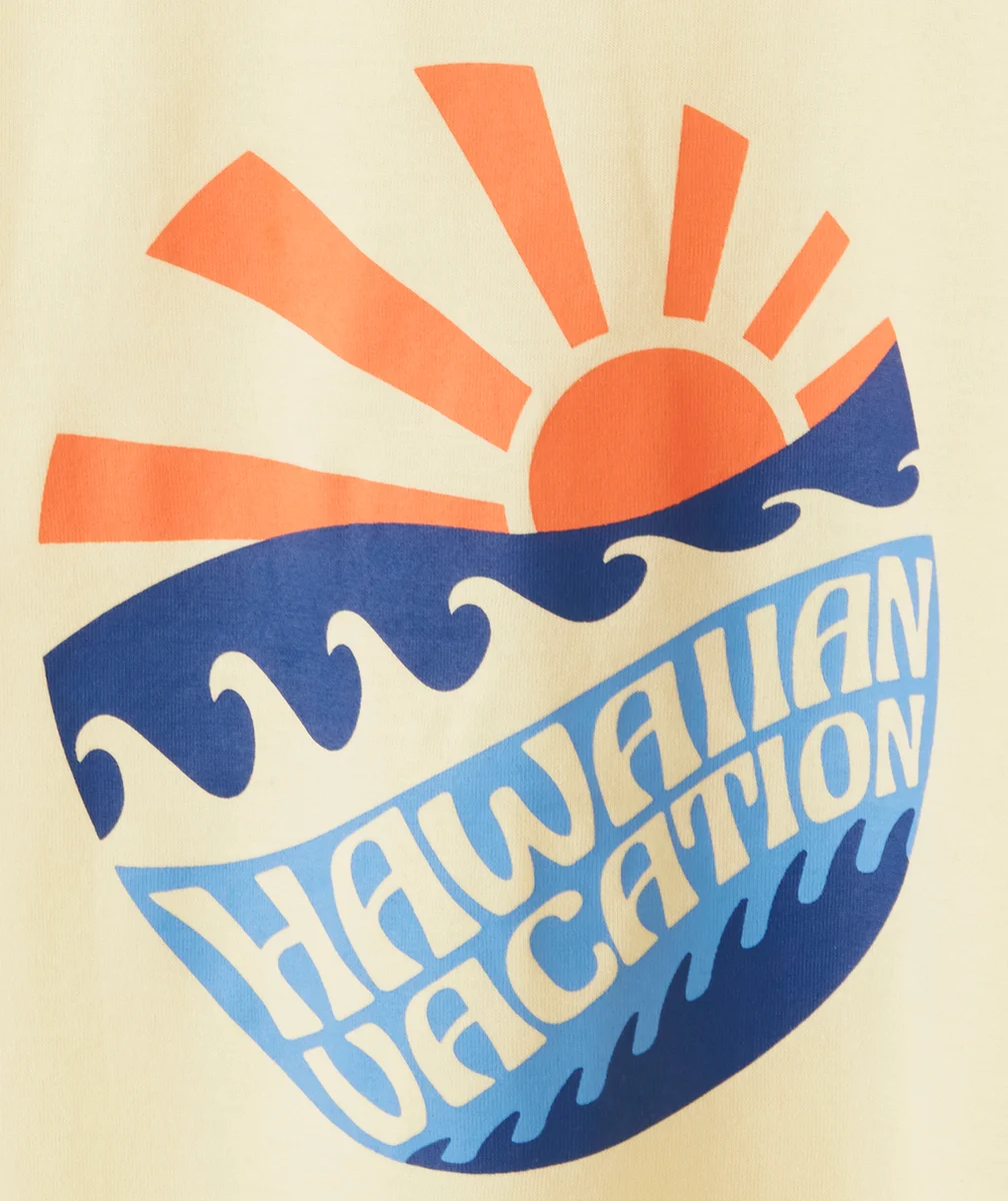 t-shirt manches courtes garçon en coton bio jaune motif hawaii