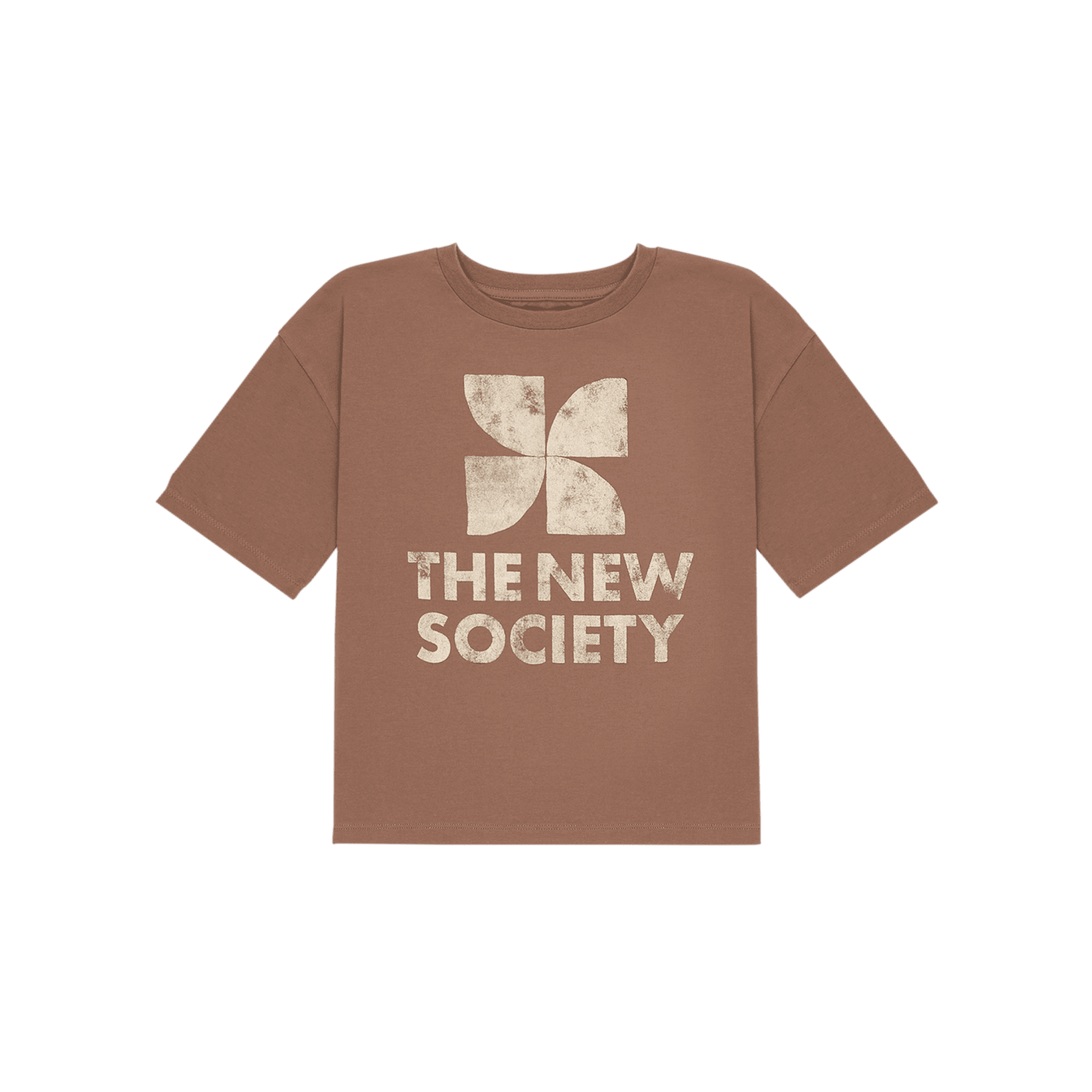 AMARA - Tee-shirt droit col rond en coton sérigraphié | Marron