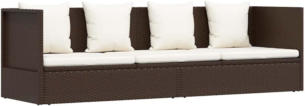 vidaXL Garten-Sofabett mit Kissen Gartensofa Gartenmöbel Gartenliege Loungebett Outdoor Tagesbett Sofa Garten Schlafsofa Sofa Poly Rattan Braun