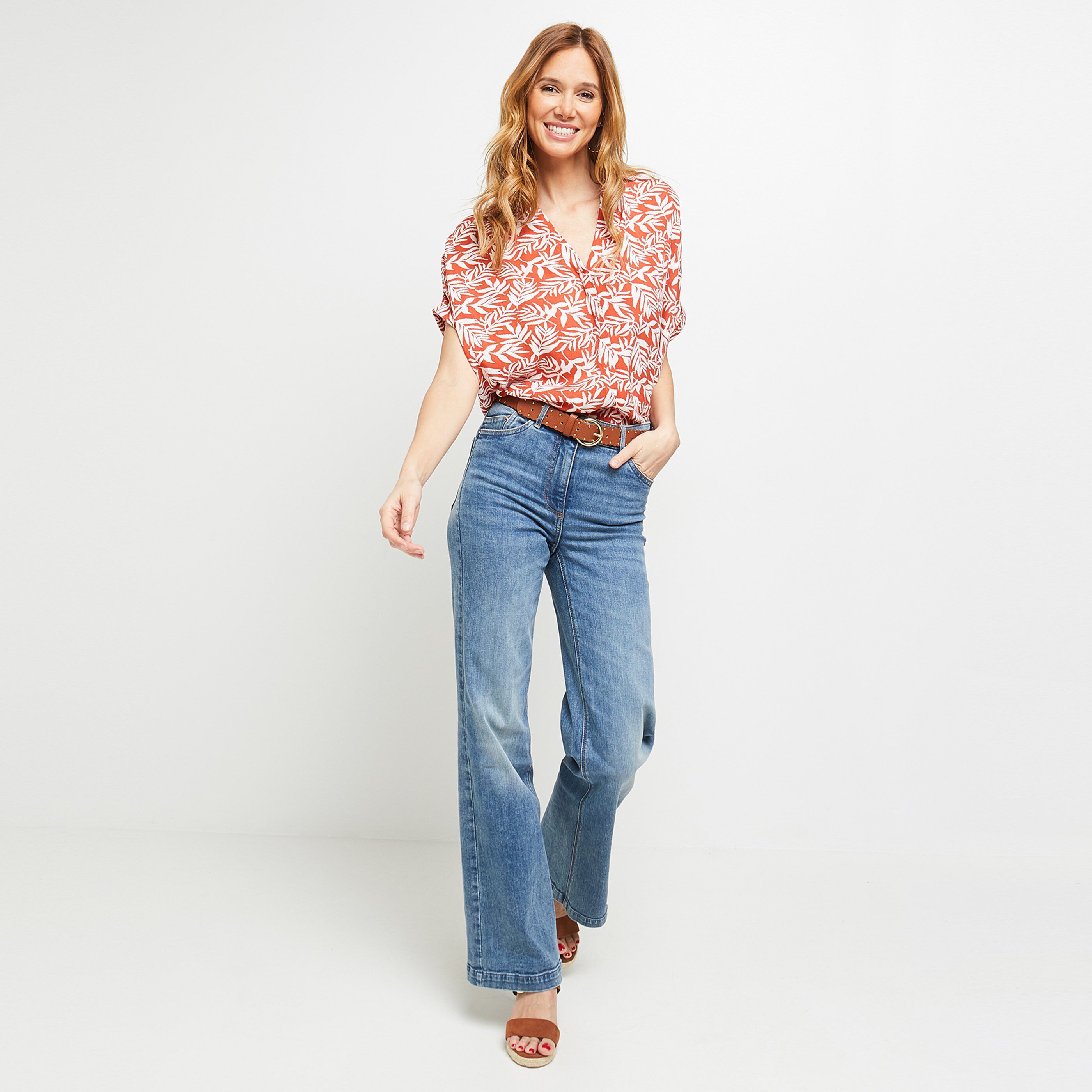 Jean large taille haute WOODSTOCK femme - STONE
