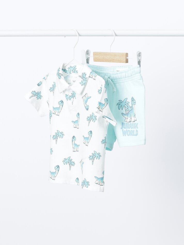 Conjunto de polo e shorts JUñassic Park Universal - Azul Claro