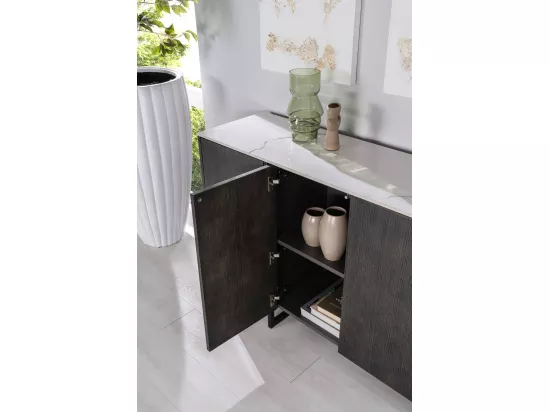 Alpha Buffet 4 portes (160 x 40 x H 85 cm) en céramique gris foncé
