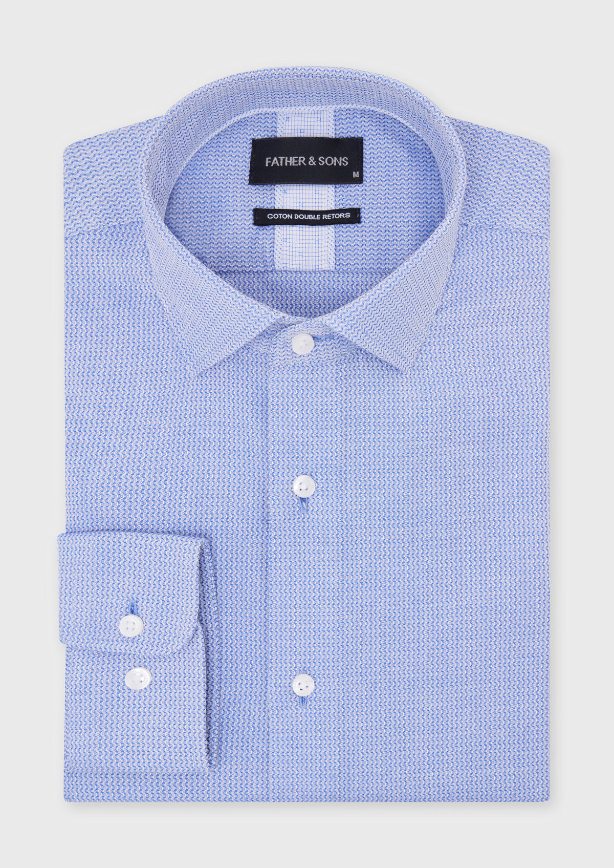 Chemise habillée Slim en coton Jacquard bleu chambray à motif fantaisie blanc