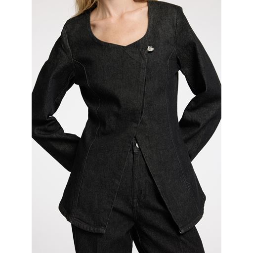 Selected Femme Cora Fitted Denim Blazer, Black Denim, 38