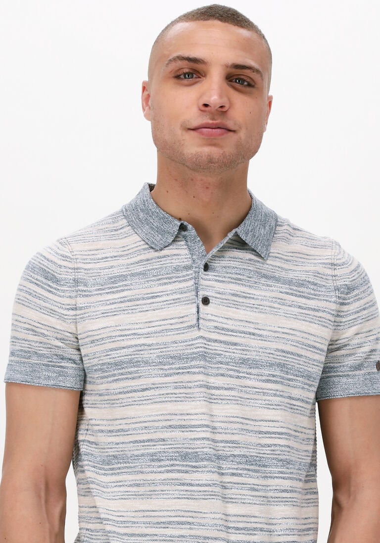 CAST IRON lichtblauwe cast iron polo short sleeve polo cotton slub stripe knitted