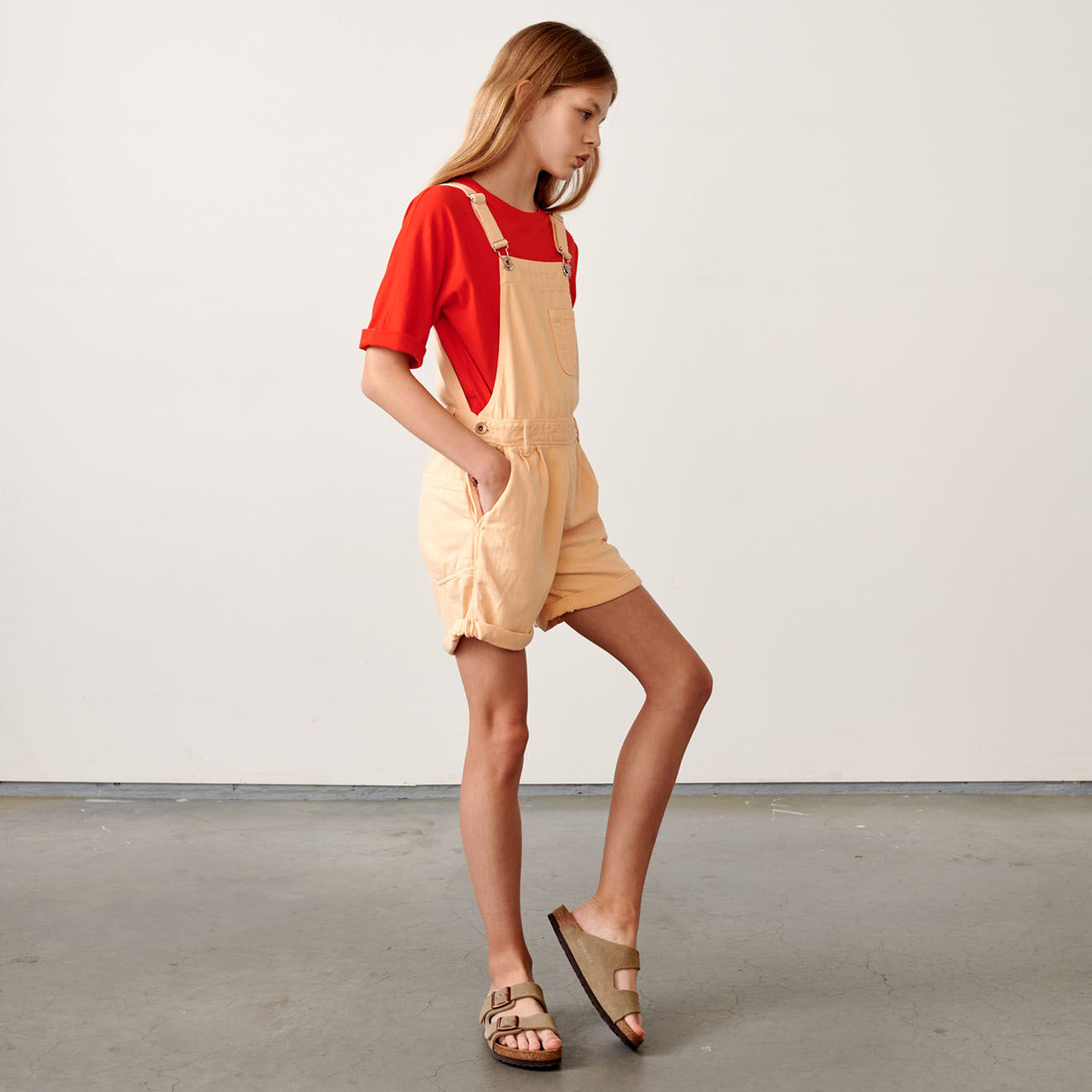 Bellerose Salopette short Pepina en Toile de coton saumon
