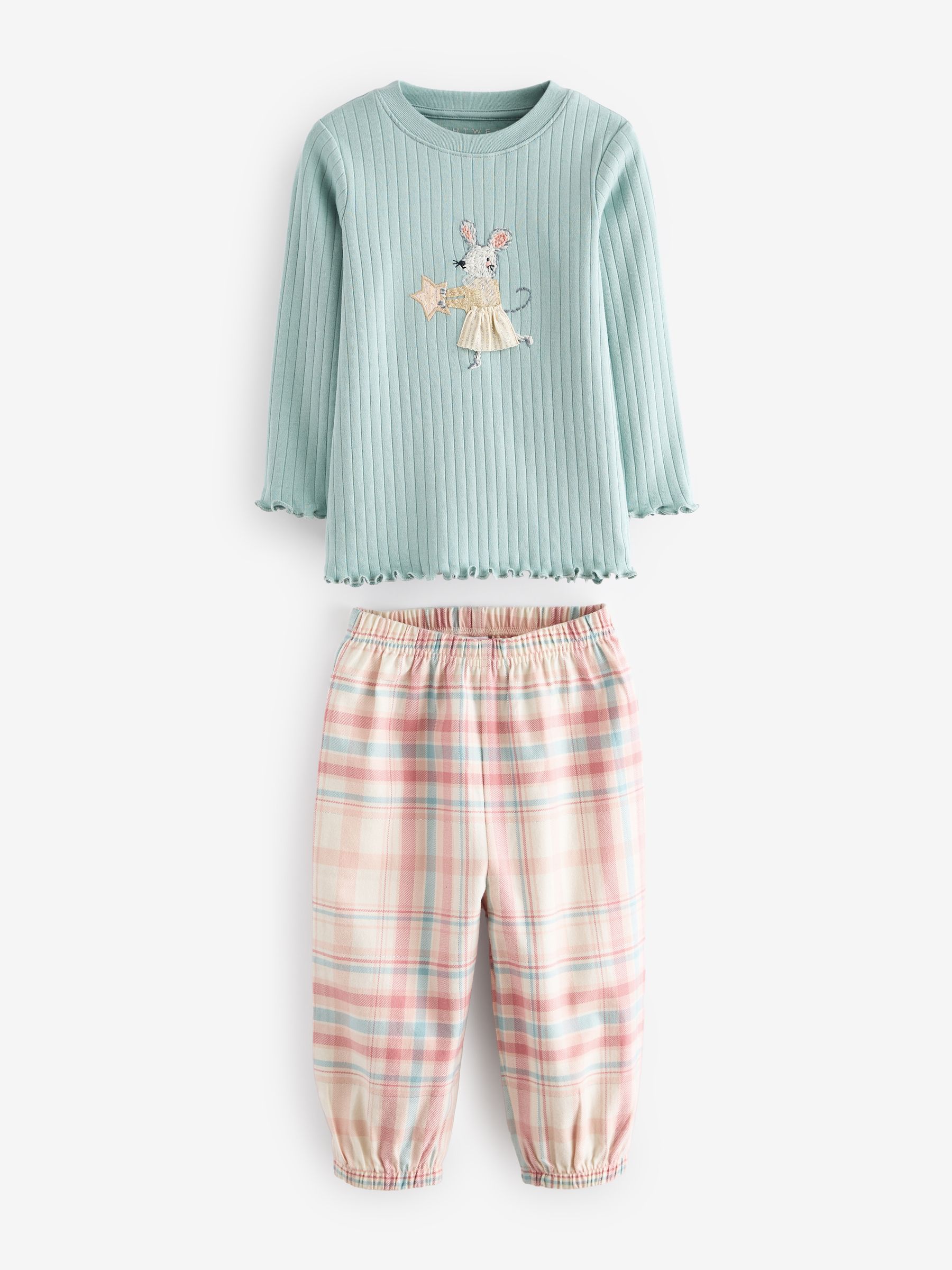 Roze/blauw met muis - Verpakking van 2 pyjama's met geweven broek (9 mnd - 10 jr)