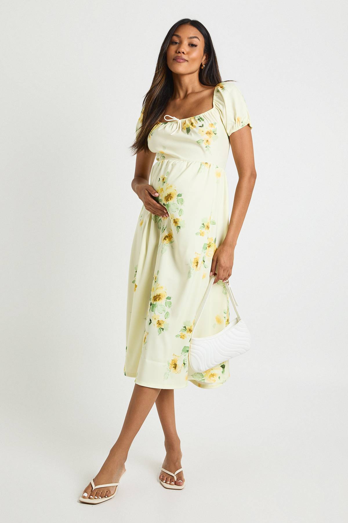 boohoo robe midi de maternité à motif fleuri style laitière
