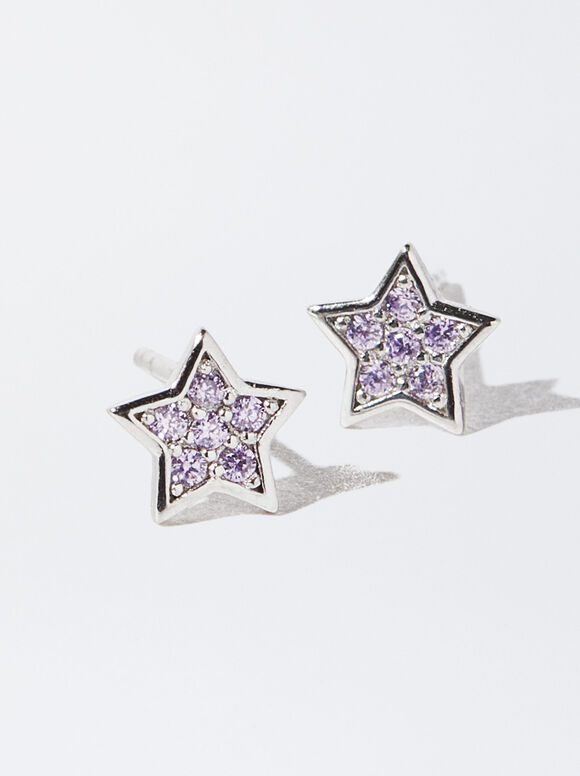 Brincos em prata de lei 925 com zircônia cúbica - Violeta