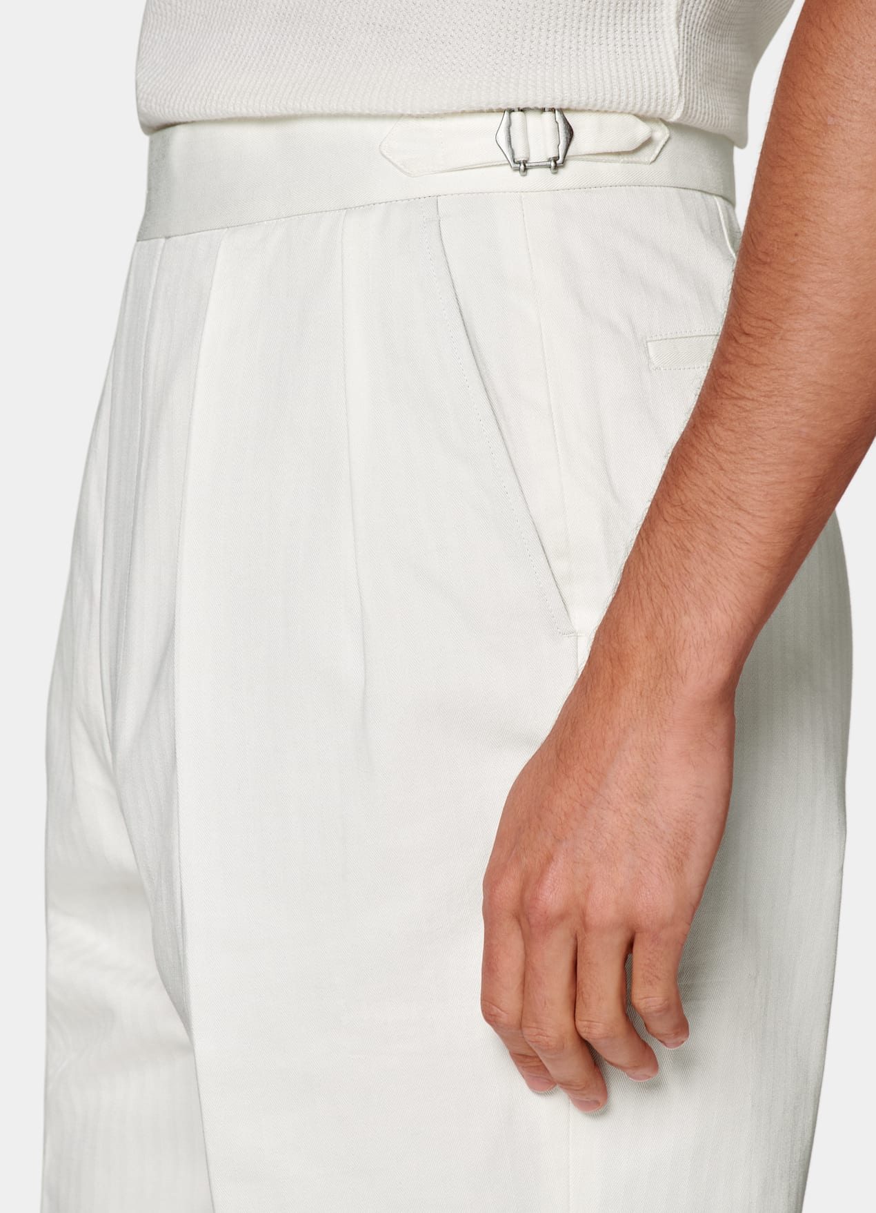 Pantalon Wide Leg Tapered blanc cassé à chevrons