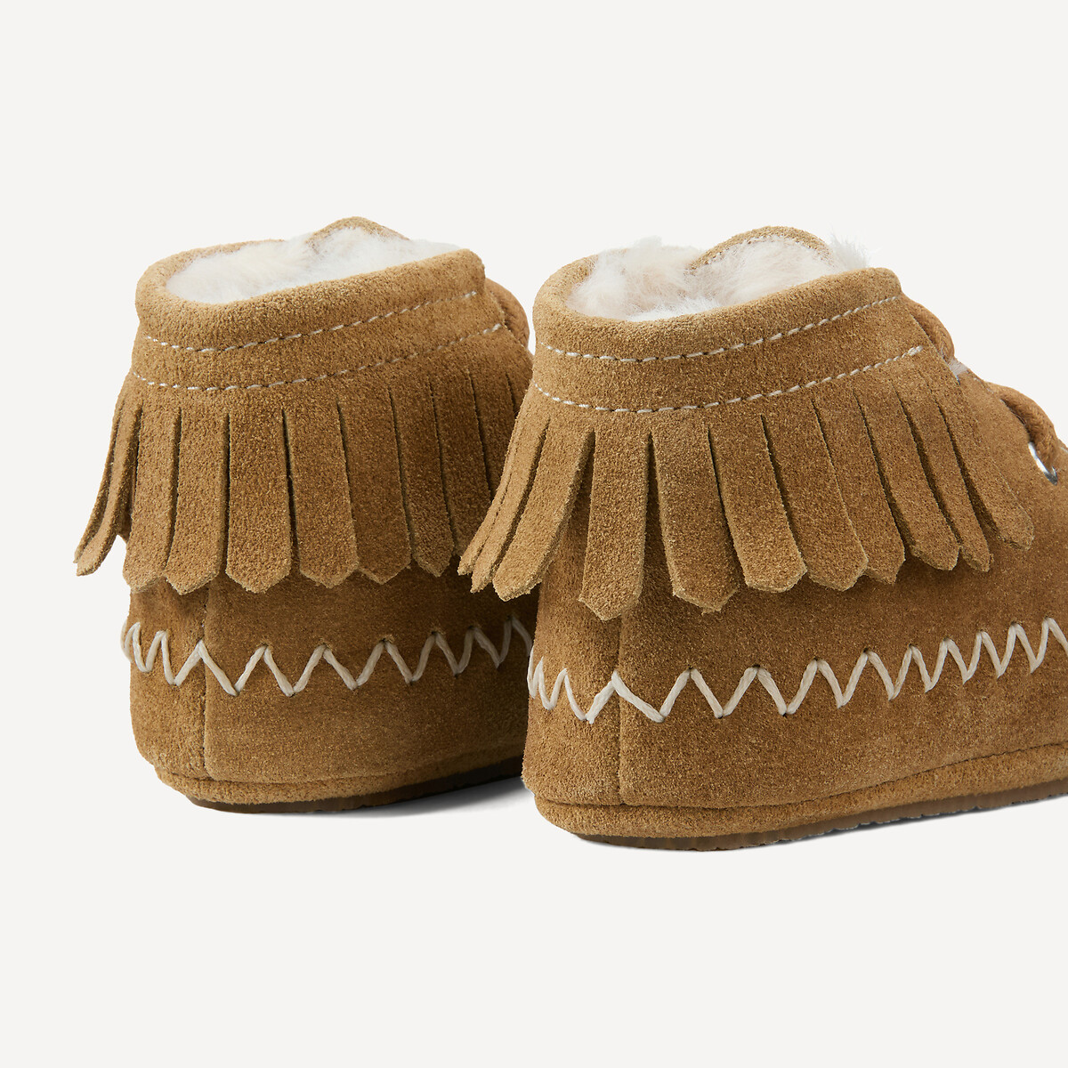 COLEÇÃO LA REDOUTE<br>Pantufas de couro quentinhas com franjas