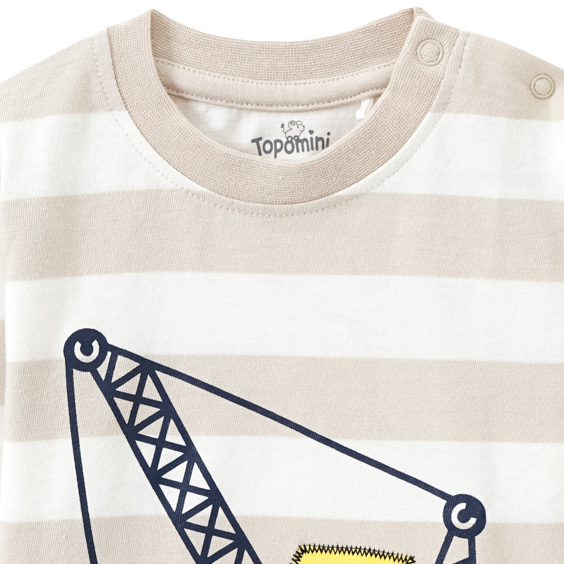 Topomini Baby Langarmshirt mit Fahrzeug-Applikation beige / weiss