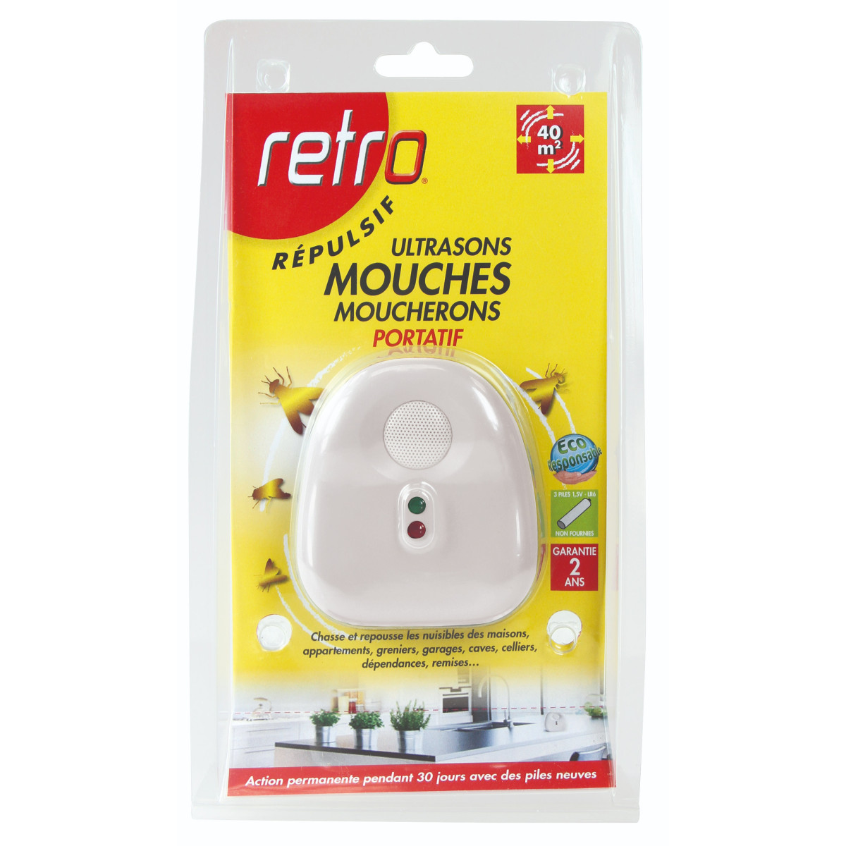 Répulsif ultrasons mouches – moucherons portatif - 40m²