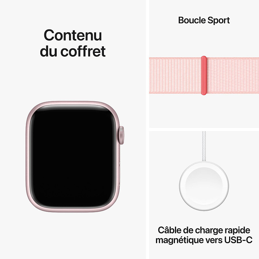 Apple Watch Series 9 GPS + Cellular - Aluminium Rose - Bracelet Boucle Sport - 45 mm