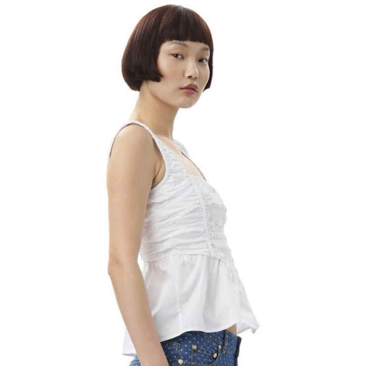 Ganni Cotton Poplin Smock Strap Blouse Bright white