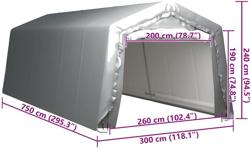 Lagerzelt UV-beständig Industriezelt Zelthalle Weidezelt Zelt Zeltgarage Foliengarage Unterstand Lagerhalle Stahl Grau 300 x 750 cm