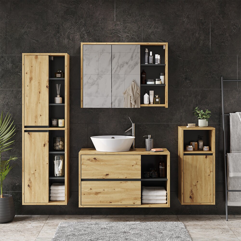 Vicco Badmöbelset Viola Eiche Anthrazit modern Badezimmerschrank Badschrank Badezimmermöbel Waschtischunterschrank Spiegelschrank Midischrank Hochschrank Schranktür Schrankfach Ablage Aufbewahrung