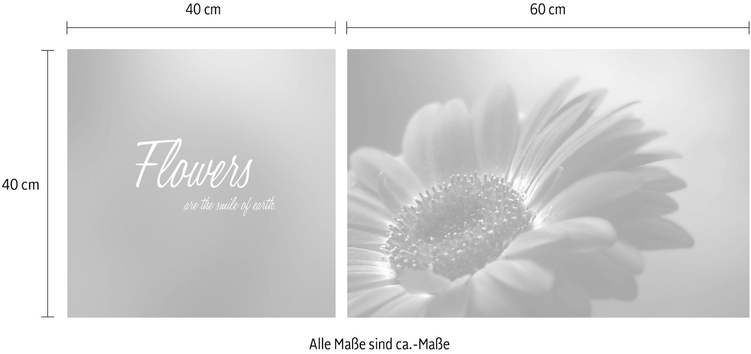 queence Leinwandbild »Flower« Blumen | Blumenbilder | Kunst | Modern | Schriftzug | Schriftzüge | Spa | Spa Bilder | Sprüche | Sprüche & Texte Set,  Premium-Leinwandstoff, Handarbeit aus Deutschland, Spruch, 2er Set