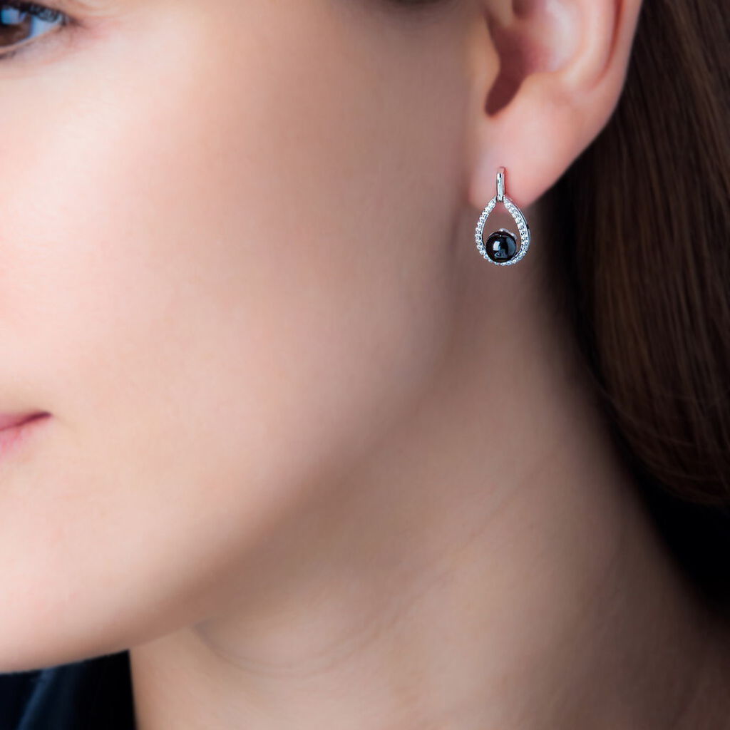 Boucles D'oreilles Pendantes Nerea Argent Blanc Céramique Et Oxyde