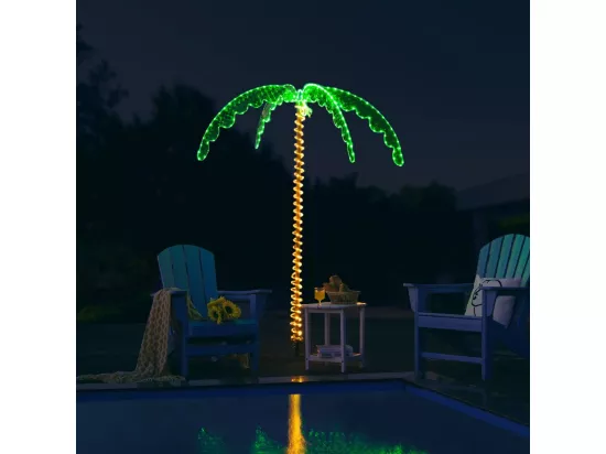Palmier Artificiel LED Hauteur 136 cm, Lampe Motif de Cocotier d'Intérieur et d'Extérieur, avec Base Pliante, 60Hz/7W