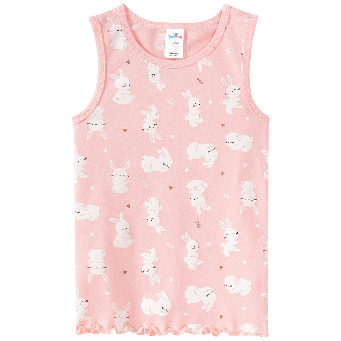 Topomini 2 Baby Unterhemden mit Hasen-Allover rosa / cremeweiss
