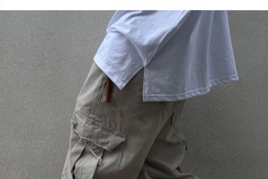 SeoulPop - Elastische taille, effen, versleten, losse cargobroek